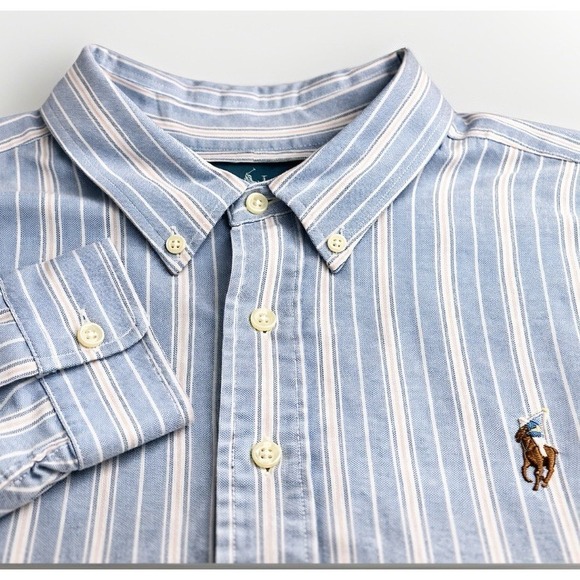Polo Ralph Lauren Other - Vintage Polo Ralph Lauren Shirt Mens 3XL Tall Blue Striped Flesh Pony Easter